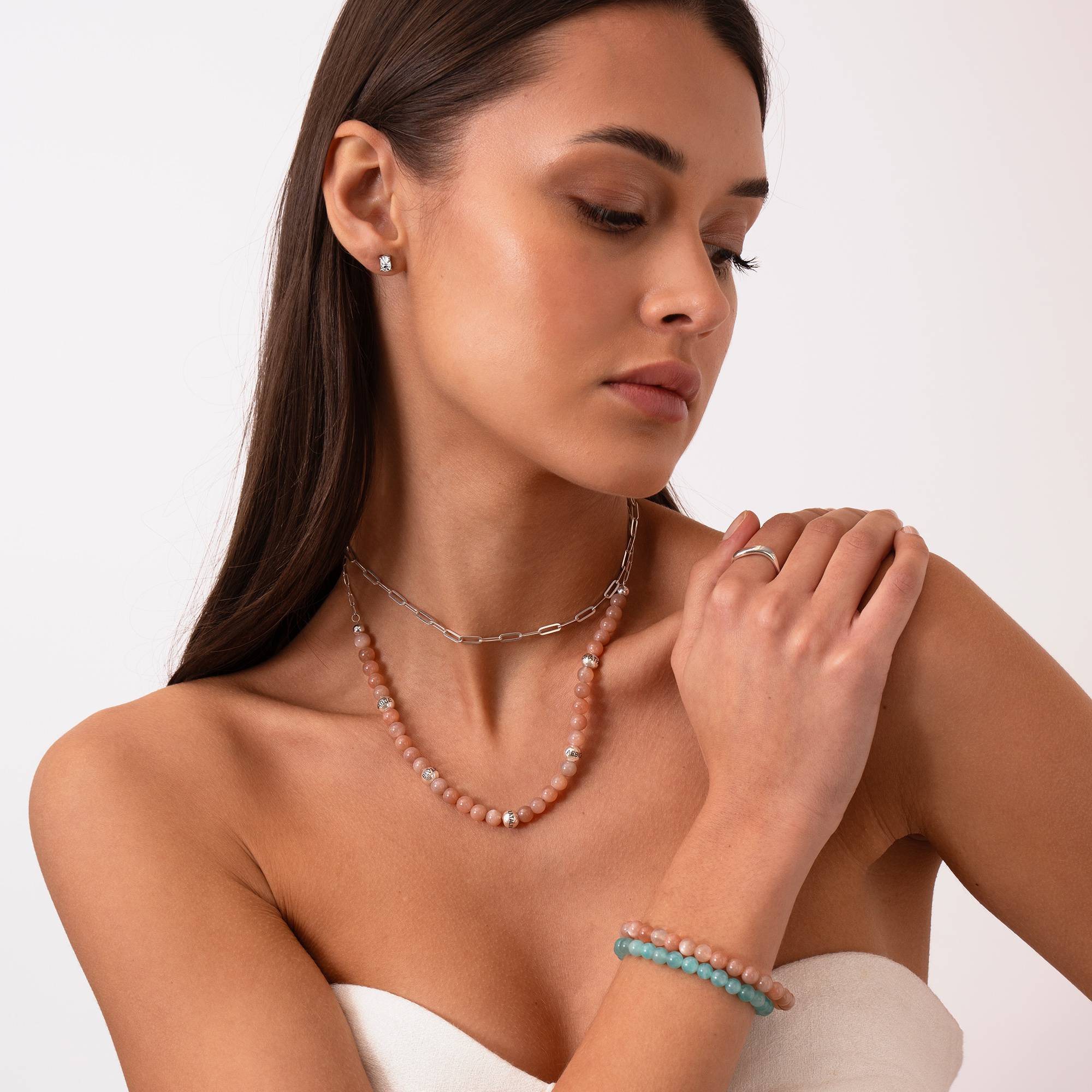 Sunstone Semi-Precious Balance Bead Necklace in Sterling Silver-3 product photo
