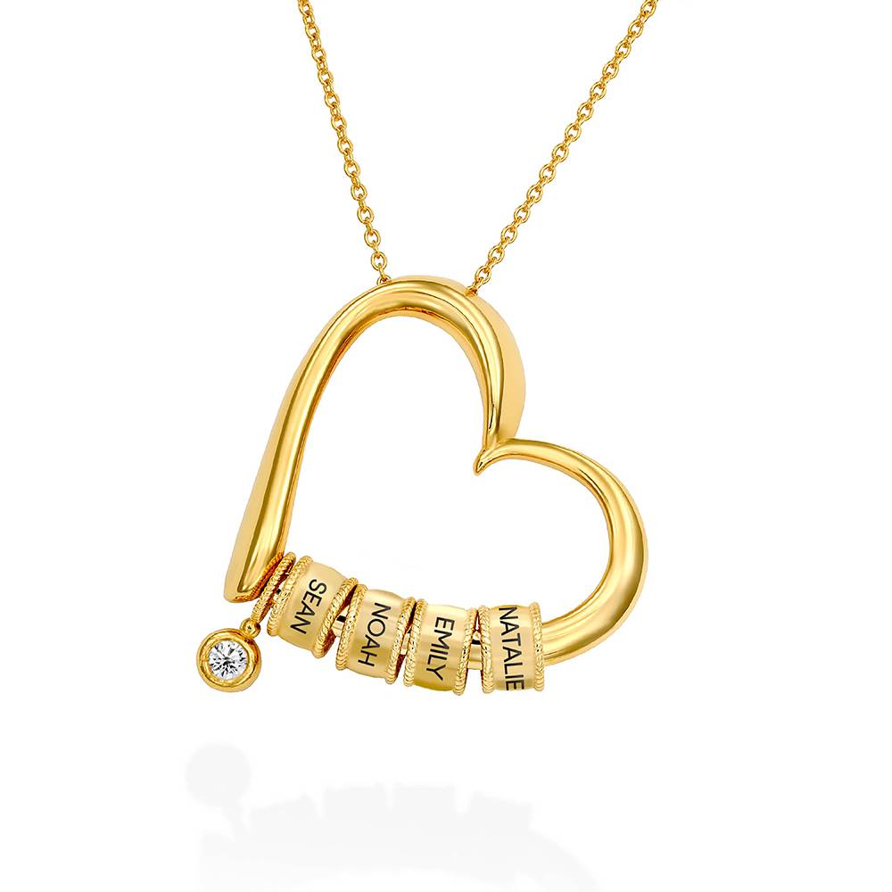 Charming Heart Necklace with Engraved Beads & Diamond in Gold Plating-3 product photo