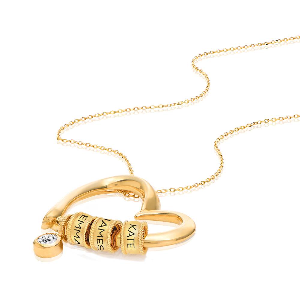 Charming Heart Necklace with Engraved Beads & Diamond in Gold Plating-5 product photo