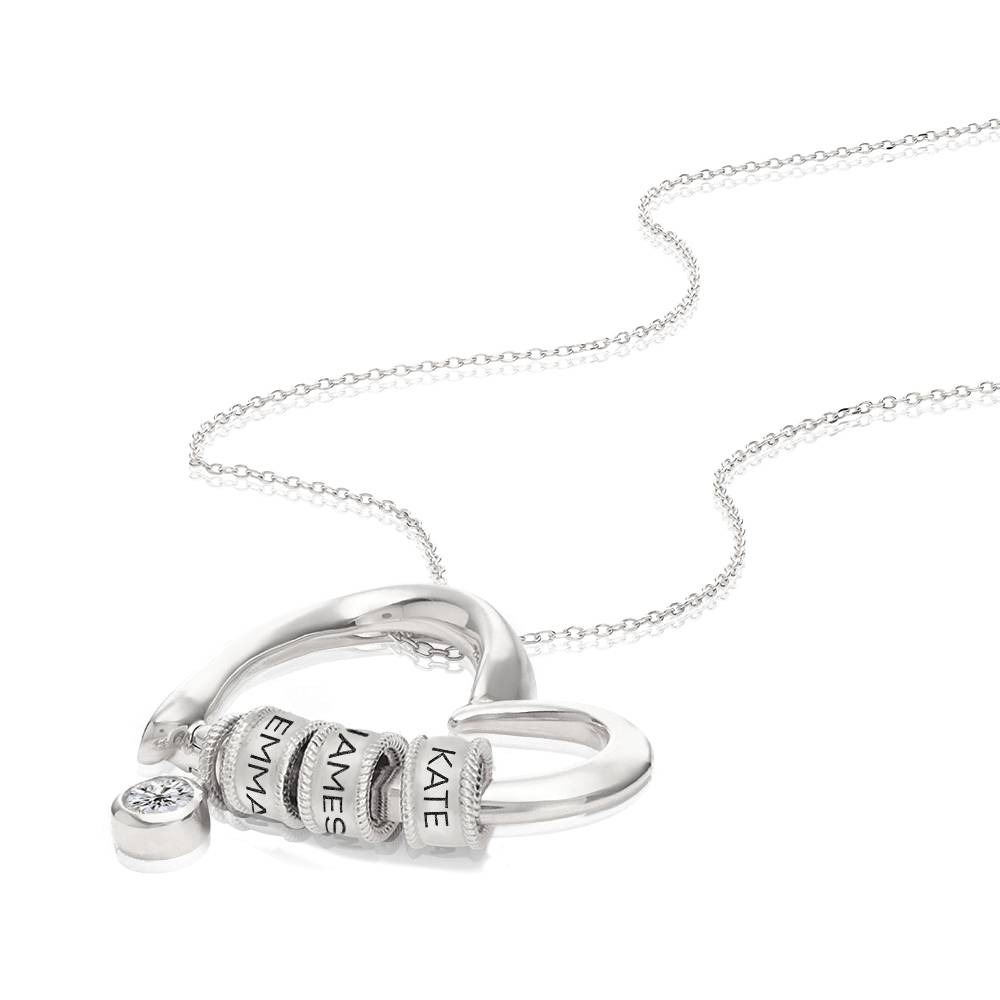 Charming Heart Necklace with Engraved Beads & Diamond in Sterling Silver-5 product photo