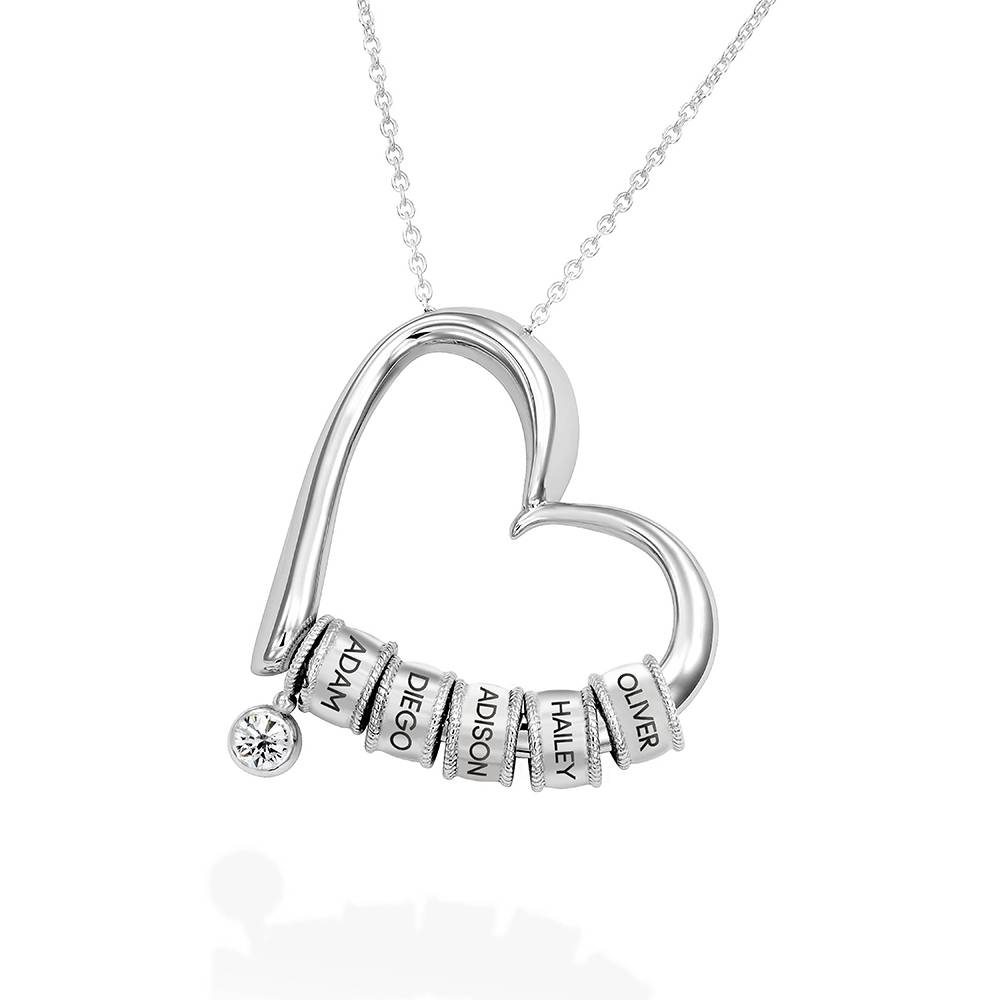 Charming Heart Necklace with Engraved Beads & Diamond in Sterling Silver-4 product photo