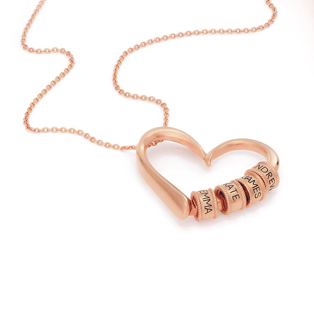 Charming Heart Necklace with Engraved Beads in Rose Gold Plating-2 product photo
