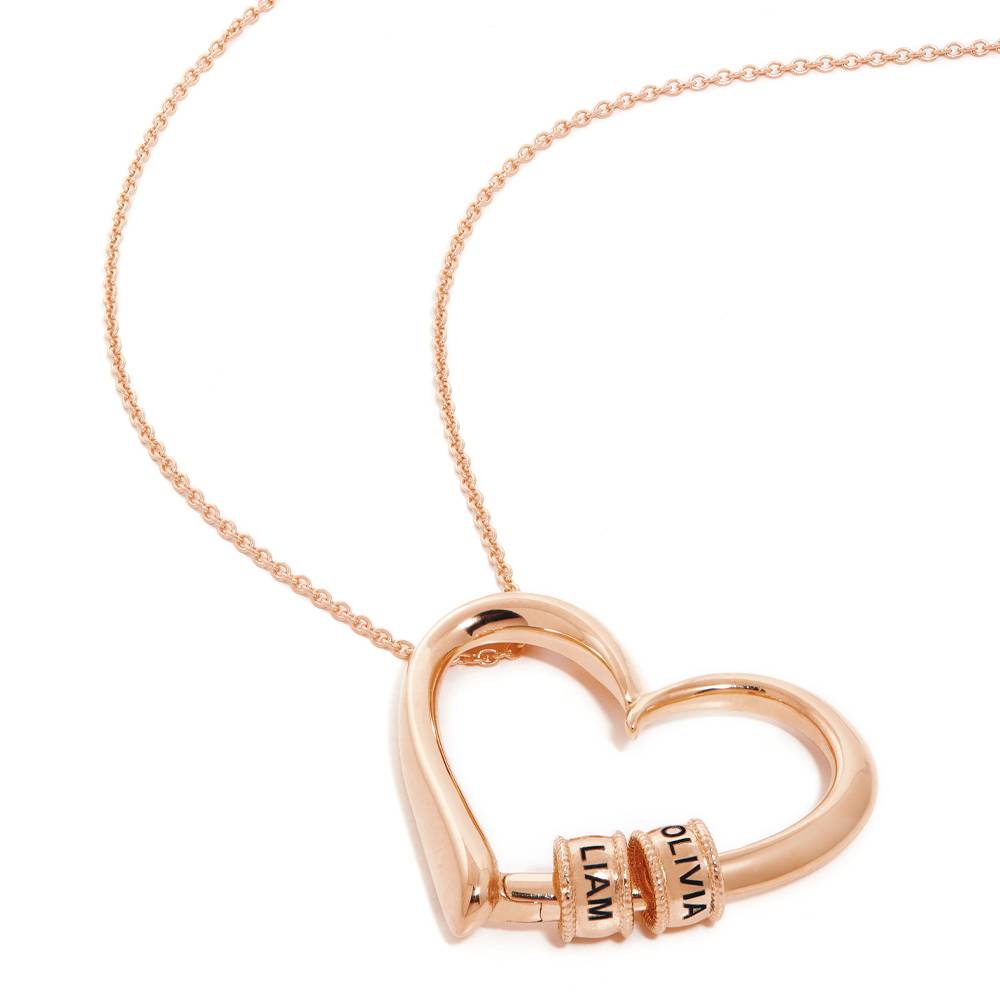 Charming Heart Necklace with Engraved Beads in Rose Gold Plating-2 product photo