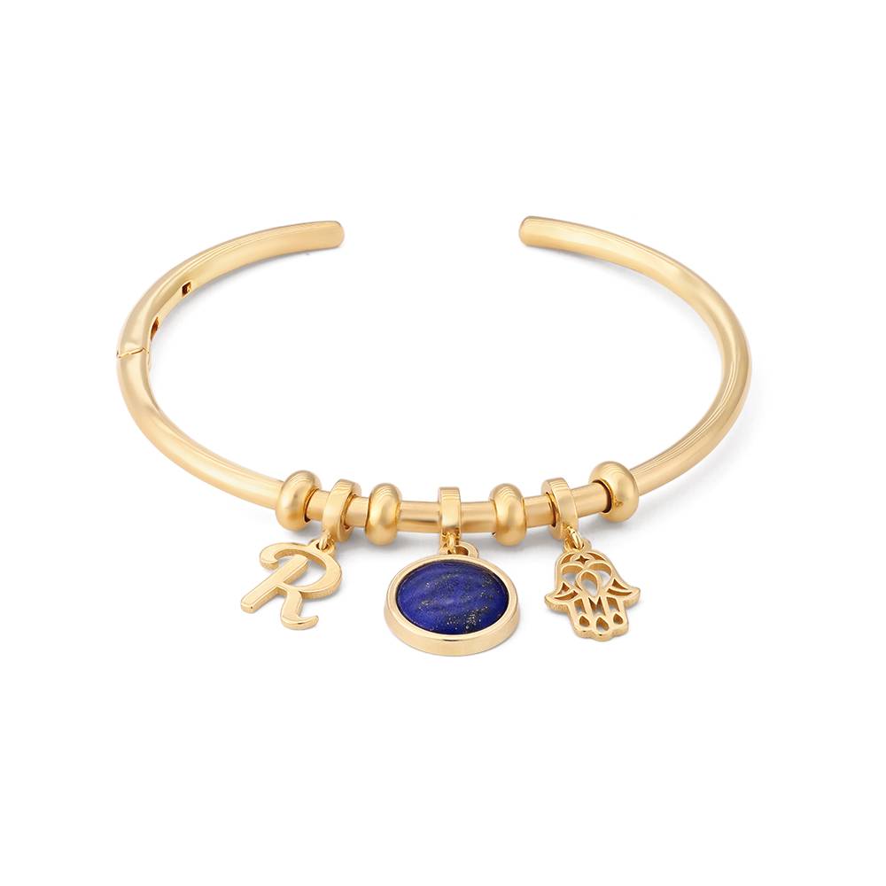 Symbolic Initial Bangle Bracelet with Semi-Precious Stone in 18K Gold Vermeil-1 product photo
