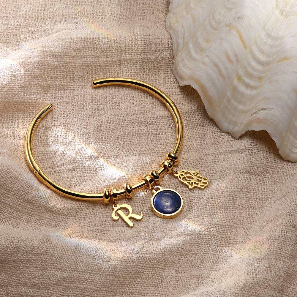 Symbolic Initial Bangle Bracelet with Semi-Precious Stone in 18K Gold Vermeil-2 product photo