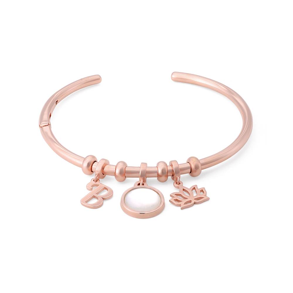 Symbolic Initial Bangle Bracelet with Semi-Precious Stone in 18K Rose Gold Plating product photo