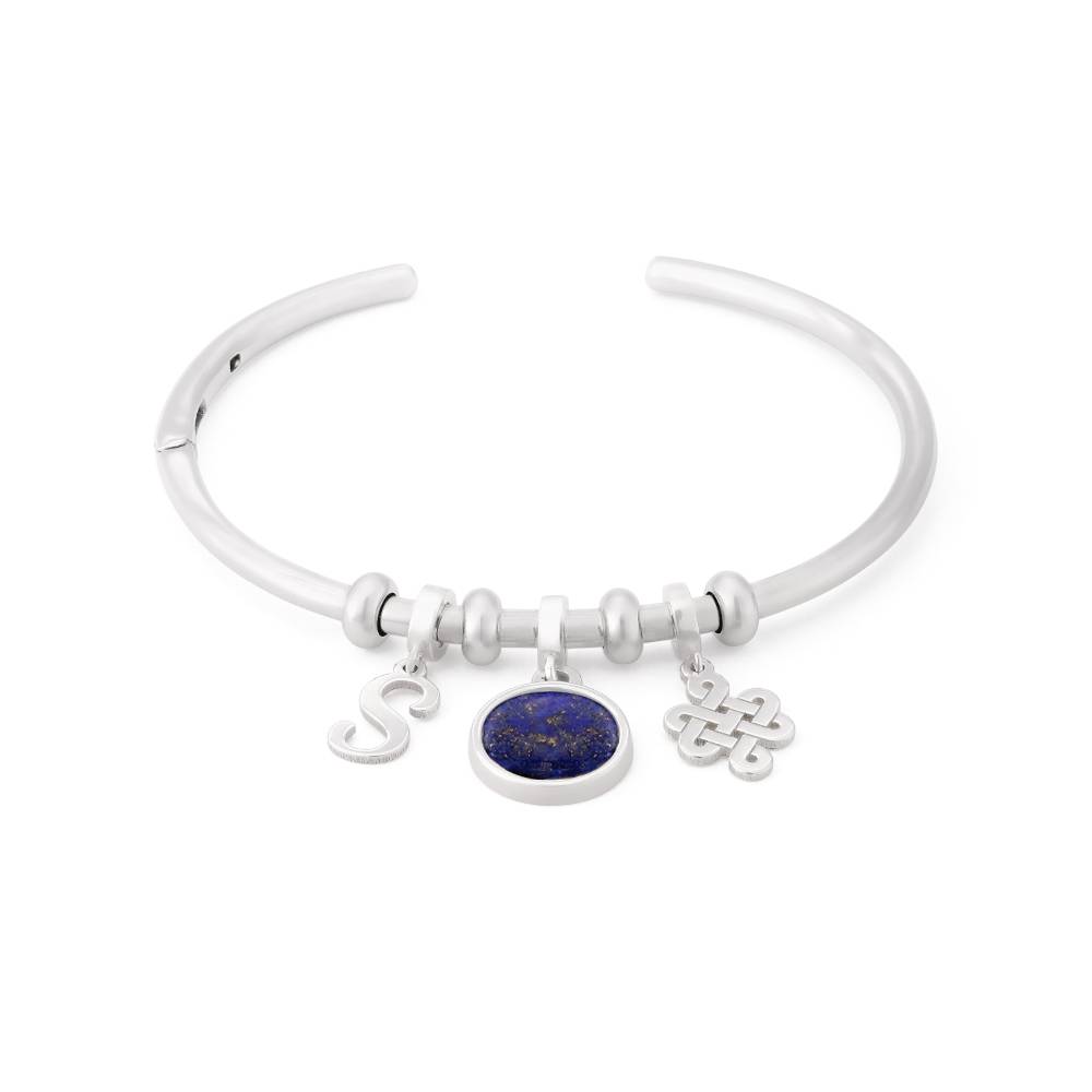 Symbolic Initial Bangle Bracelet with Semi-Precious Stone in Sterling Silver-1 product photo