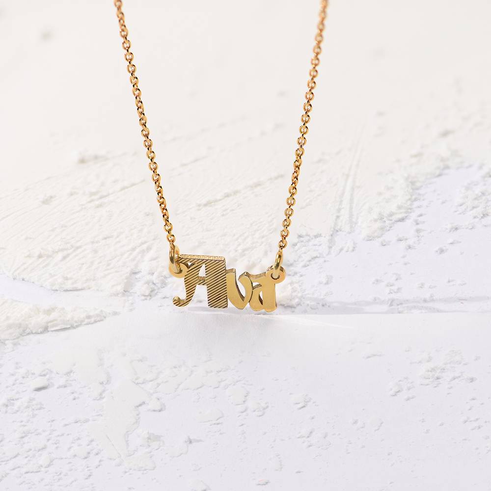 Wednesday Textured Gothic Name Necklace in 18K Gold Plating-3 product photo
