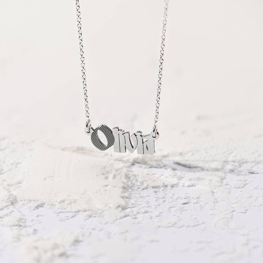 Wednesday Textured Gothic Name Necklace in Sterling Silver-2 product photo