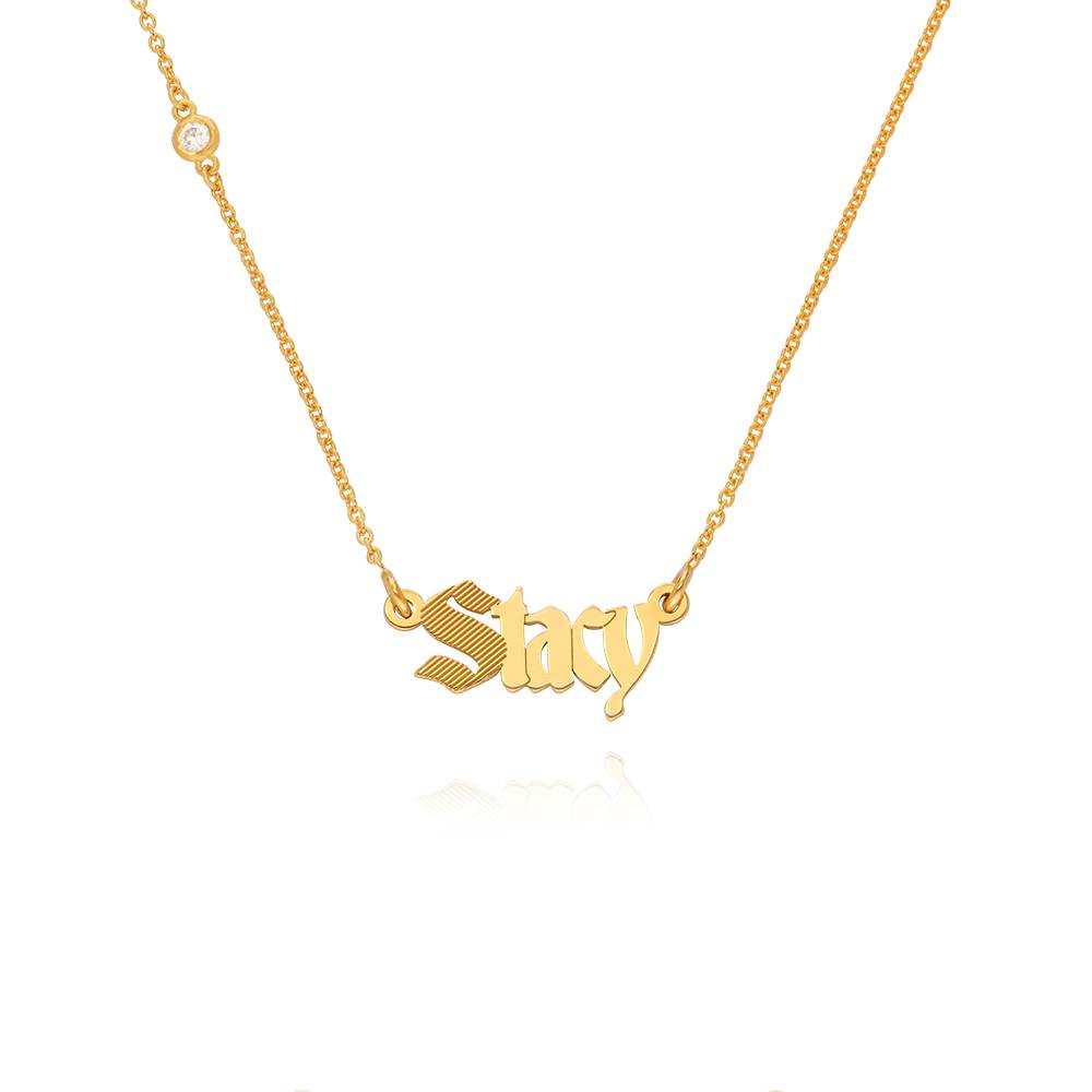 Wednesday Textured Gothic Name Necklace with Diamond in 18K Gold Plating product photo
