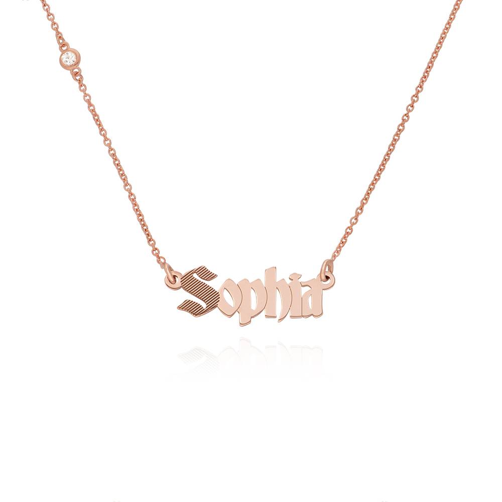 Wednesday Textured Gothic Name Necklace with Diamond in 18K Rose Gold Plating-2 product photo