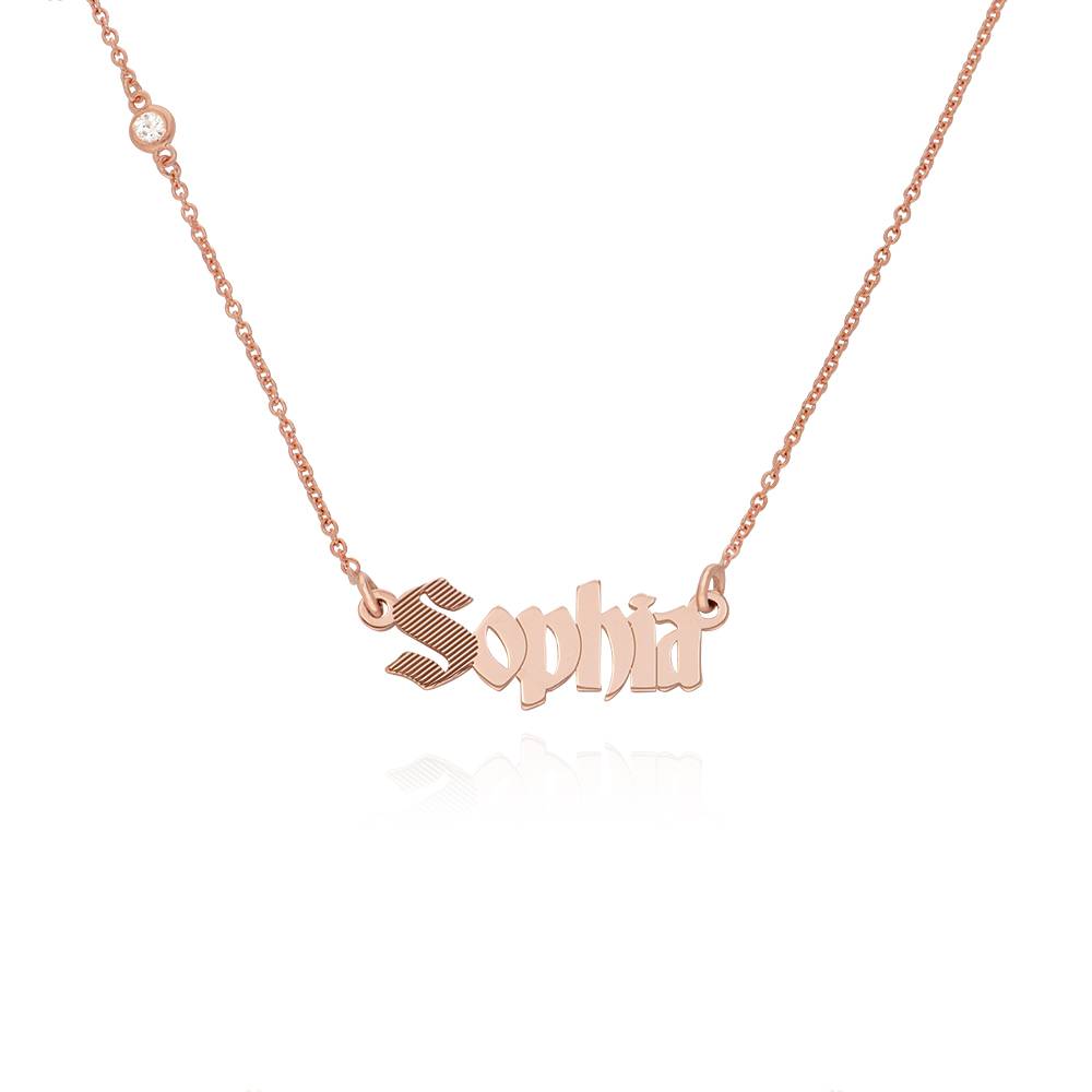 Wednesday Textured Gothic Name Necklace with Diamond in 18K Rose Gold Plating product photo