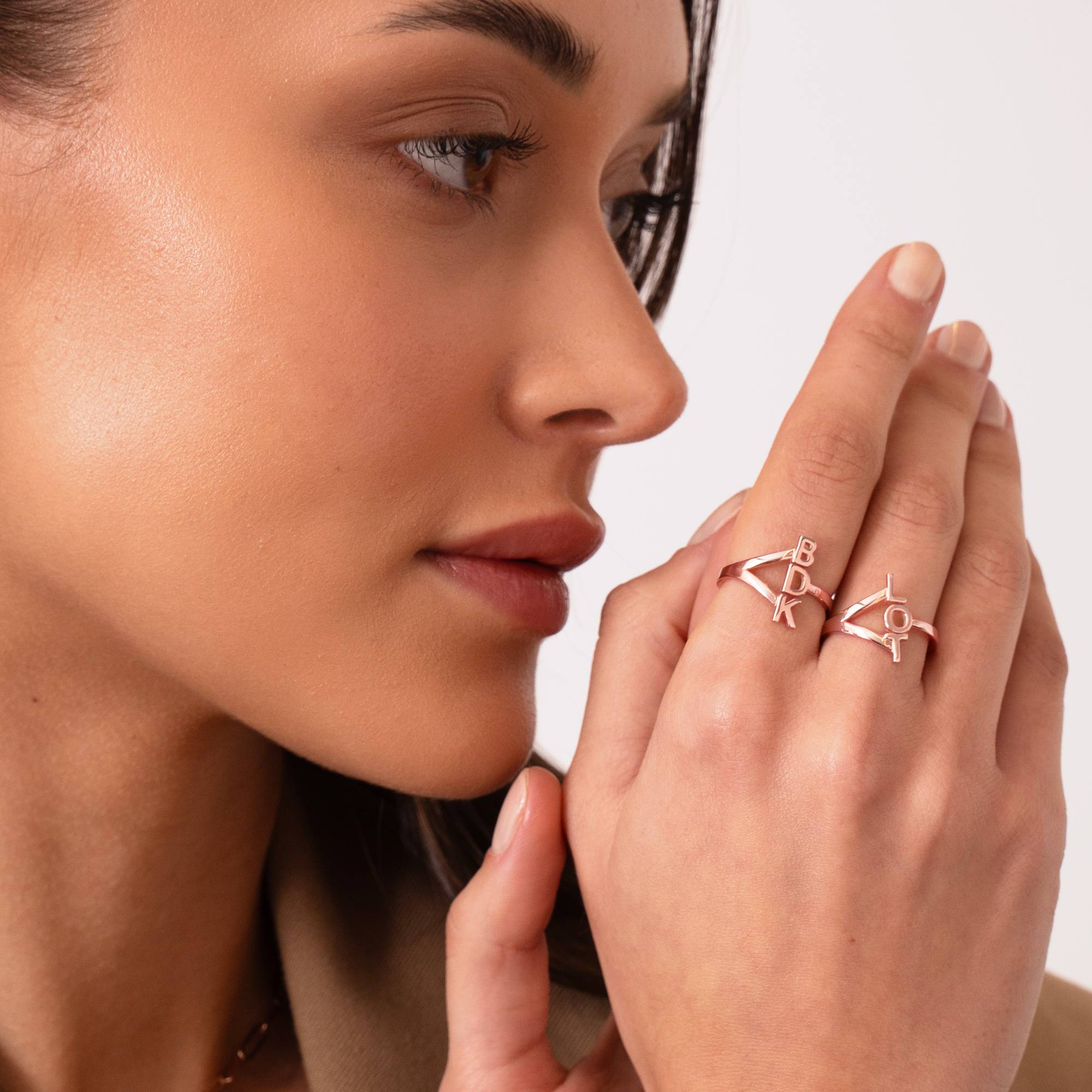 Three Initial Infinity Ring in 18k Rose Gold Plating-3 product photo