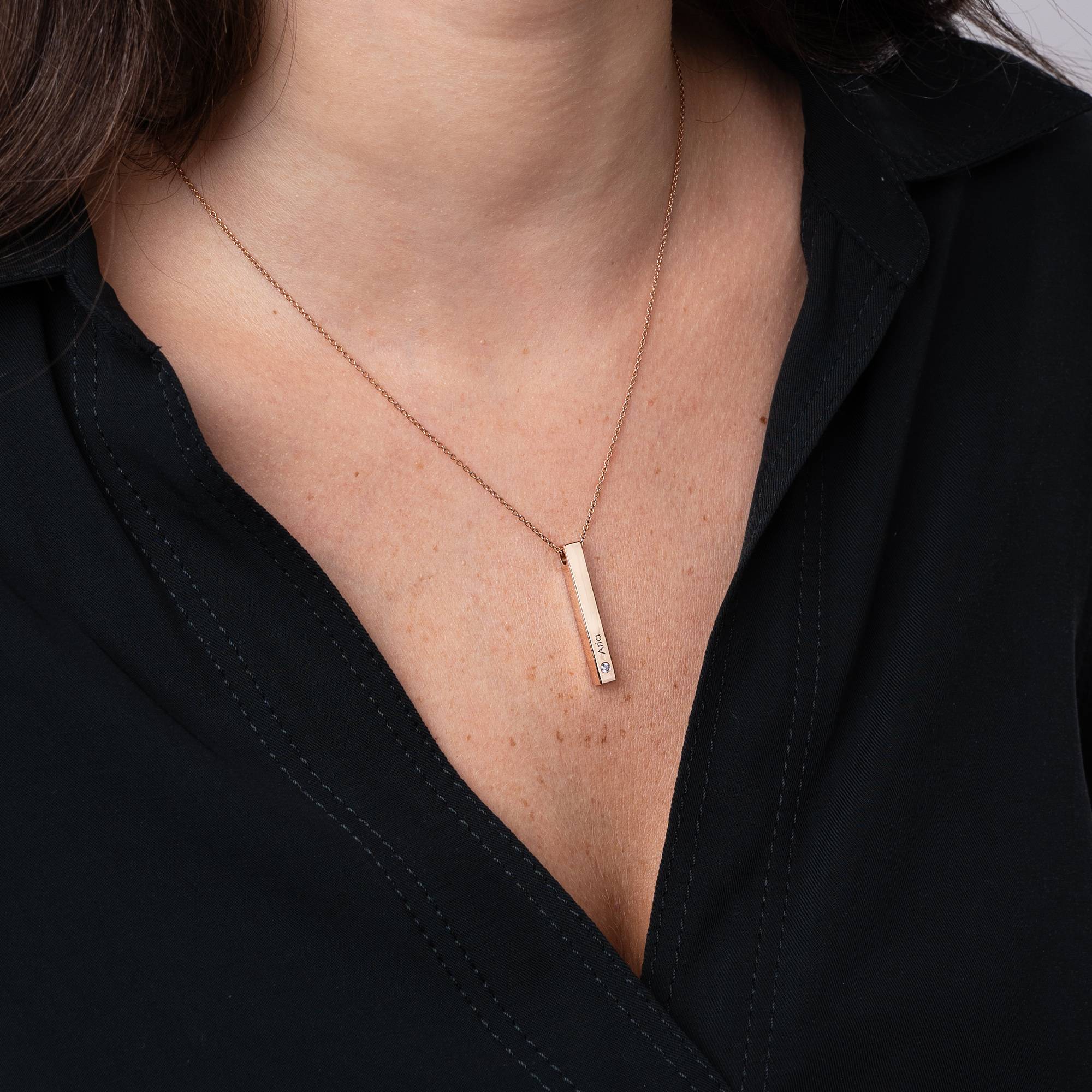 Totem 3D Bar Necklace with Birthstones in 18k Rose Gold Vermeil-6 product photo