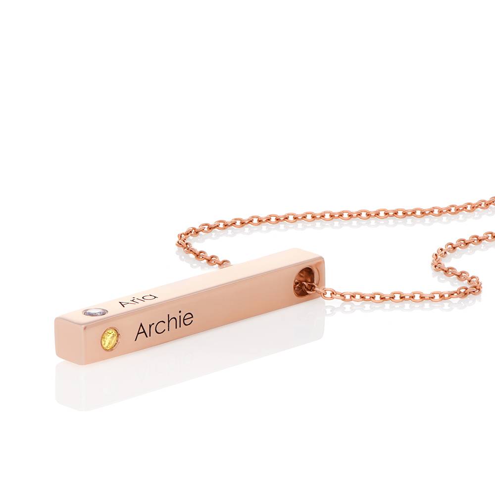 Totem 3D Bar Necklace with Birthstones in 18k Rose Gold Vermeil-1 product photo