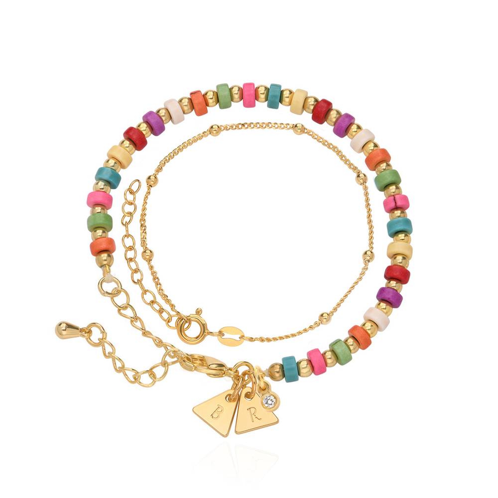 Tropical Layered Beads Bracelet/Anklet with Initials and 0.05CT Diamond in Gold Plating product photo