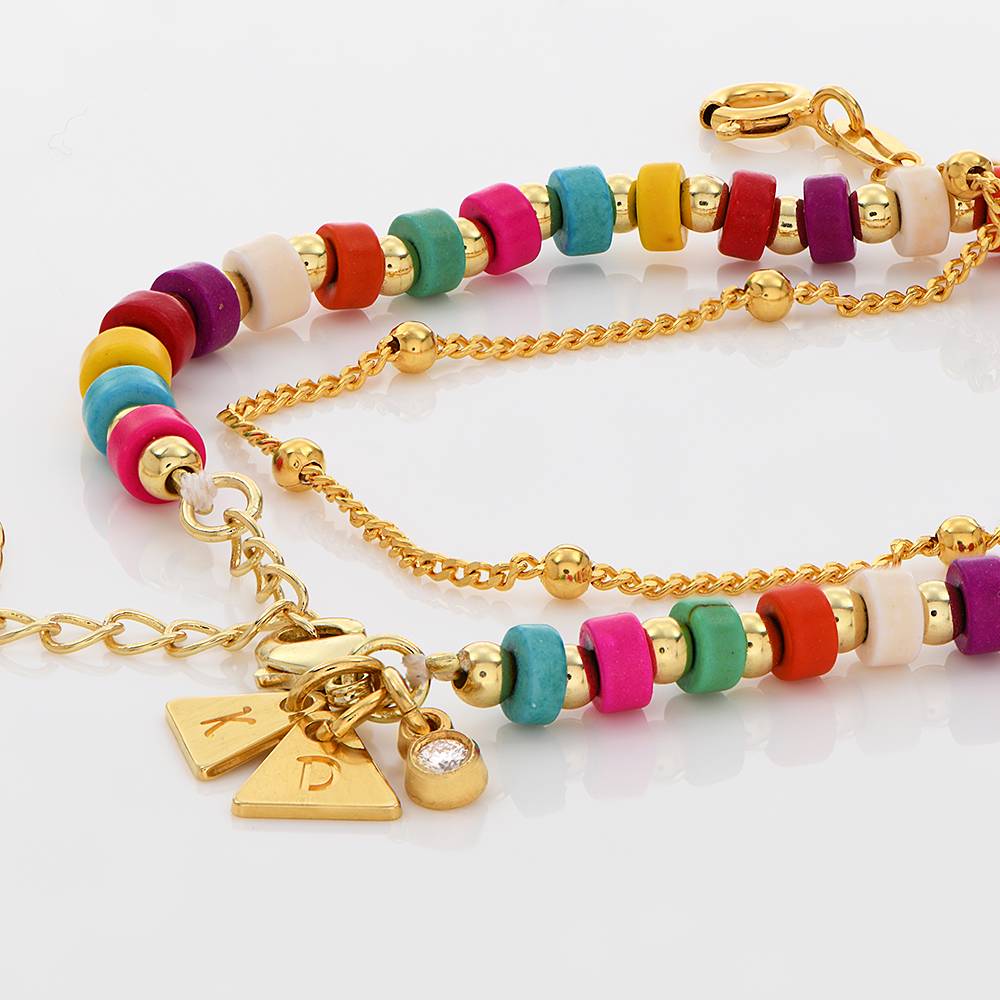Tropical Layered Beads Bracelet/Anklet with Initials and 0.05CT Diamond in Gold Plating-3 product photo