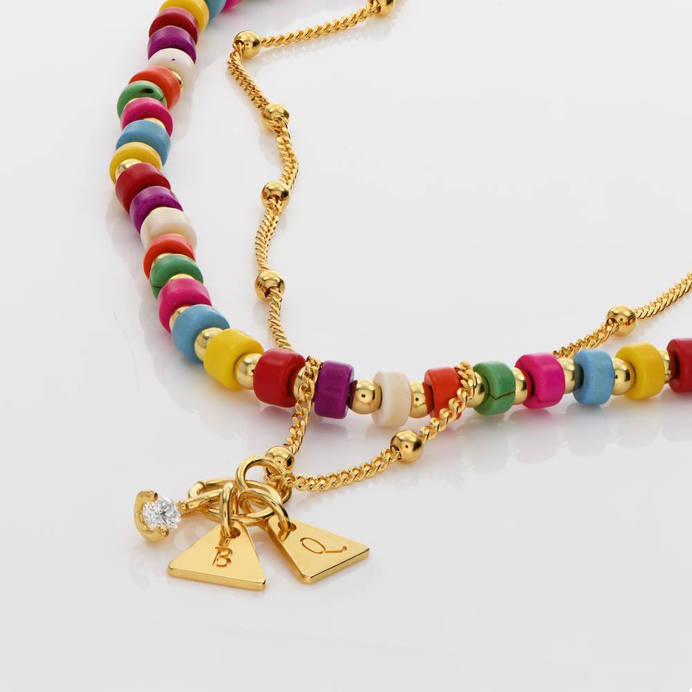 Tropical Layered Beads Necklace with Initials and 0.10CT Diamond in Gold Plating-4 product photo