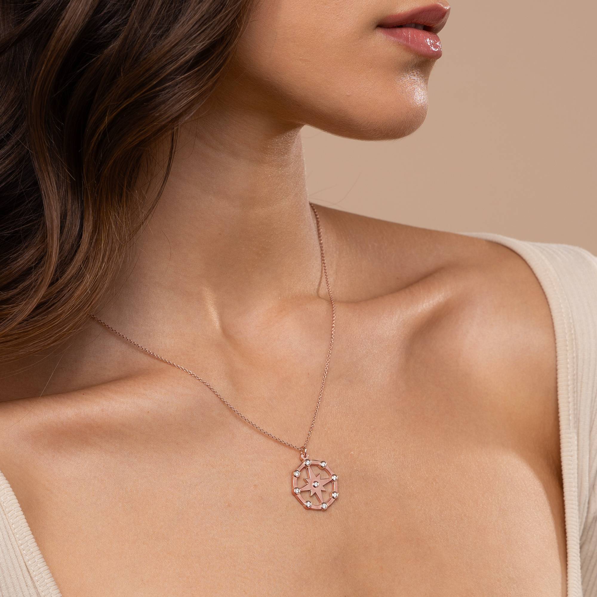 Twinkling Northern Star Necklace with Diamonds in 18K Rose Gold Plating-5 product photo