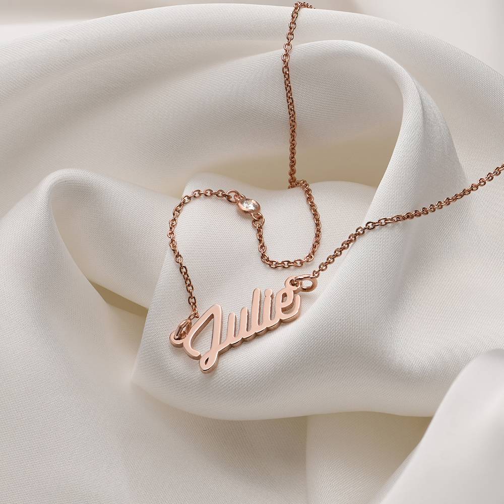 Twirl Script Name Necklace with Diamond in 18K Rose Gold Plating-2 product photo