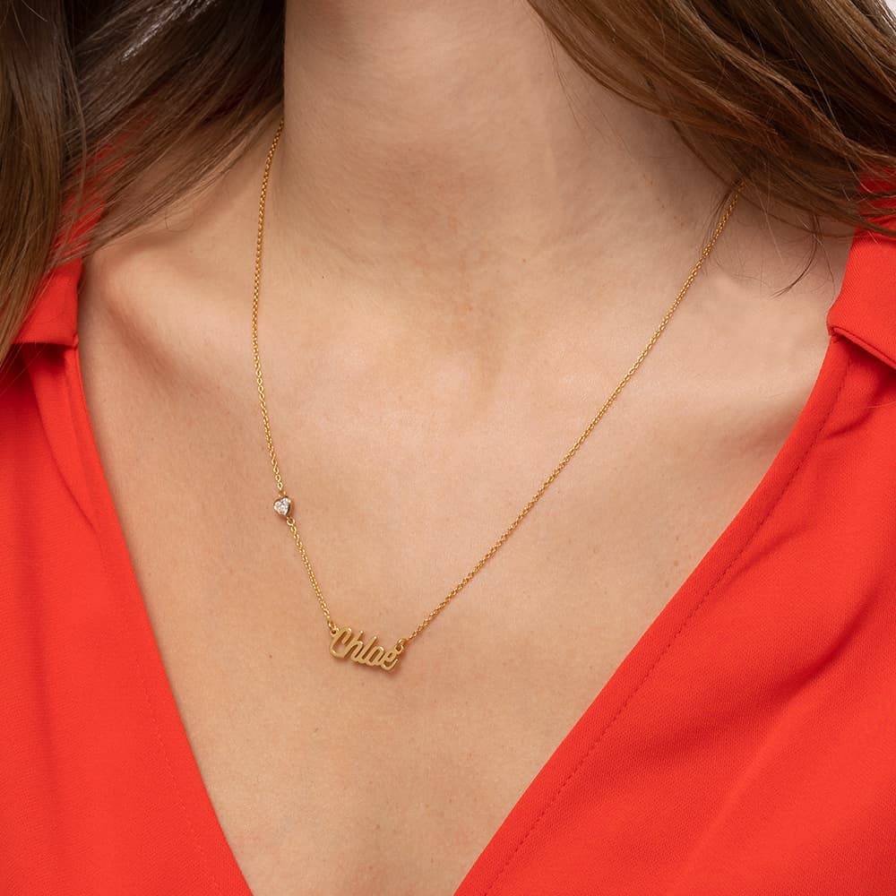 Twirl Script Name Necklace With Heart Diamond in 18K Gold Plating-4 product photo