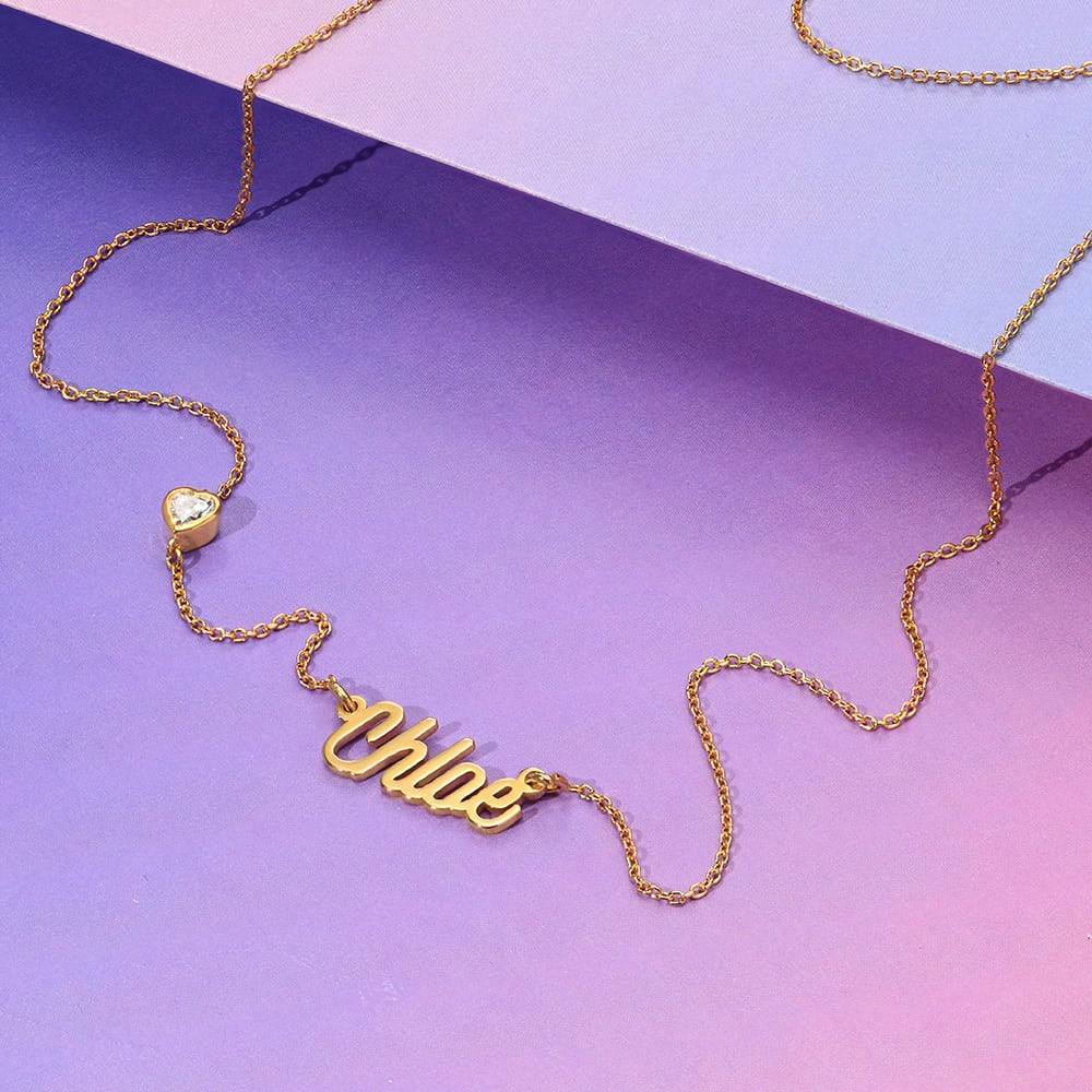 Twirl Script Name Necklace With Heart Diamond in 18K Gold Plating-2 product photo
