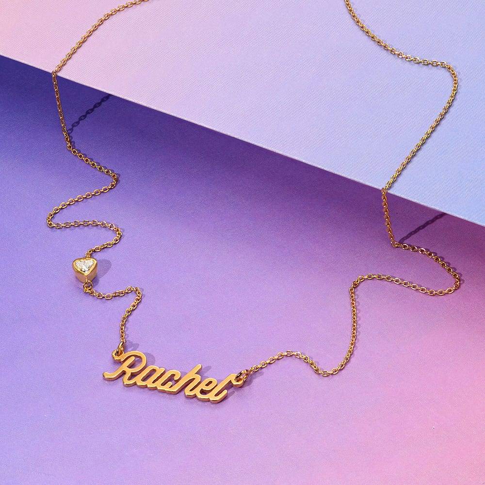 Twirl Script Name Necklace With Heart Diamond in 18K Gold Vermeil-2 product photo