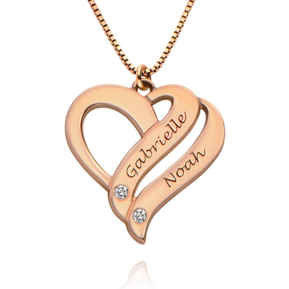 Two Hearts Forever One Rose Gold Plated with Diamonds Necklace-4 product photo