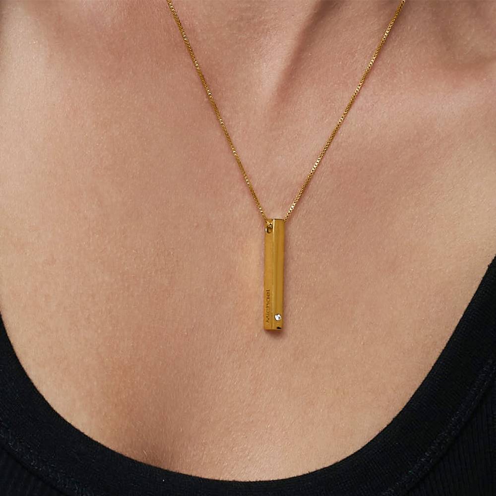 Totem 3D Bar Necklace in 18k Gold Plating with Diamond-3 product photo