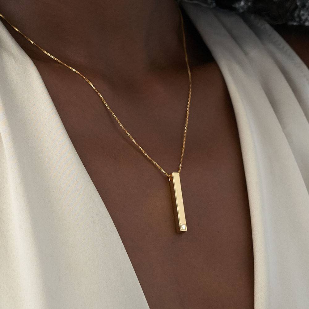 Totem 3D Bar Necklace in 18k Gold Vermeil  with 1-3 Diamonds-4 product photo