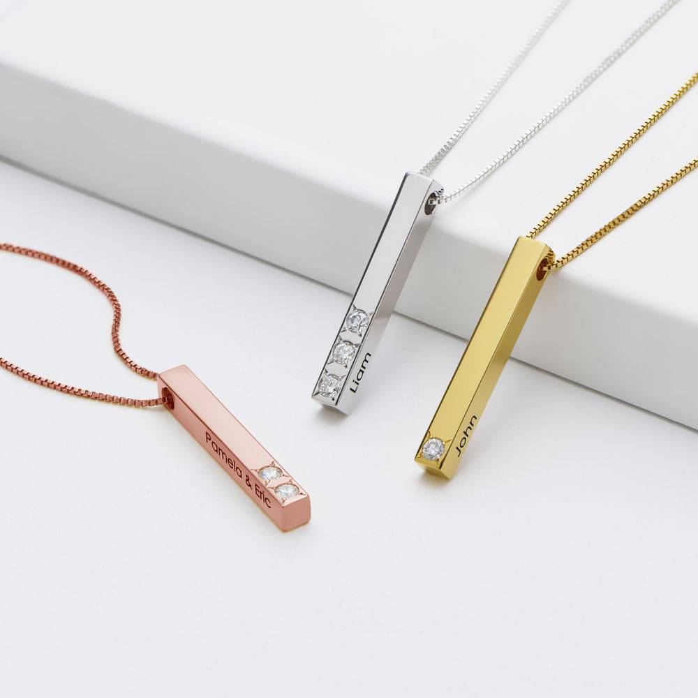 Totem 3D Bar Necklace in 18k Gold Vermeil  with 1-3 Diamonds-3 product photo