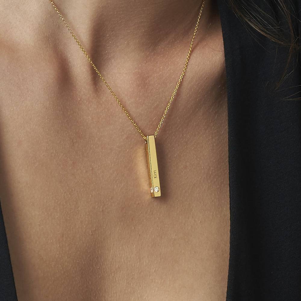 Vertical 3d Bar Necklace with Diamonds in 18k Gold Plating-1 product photo