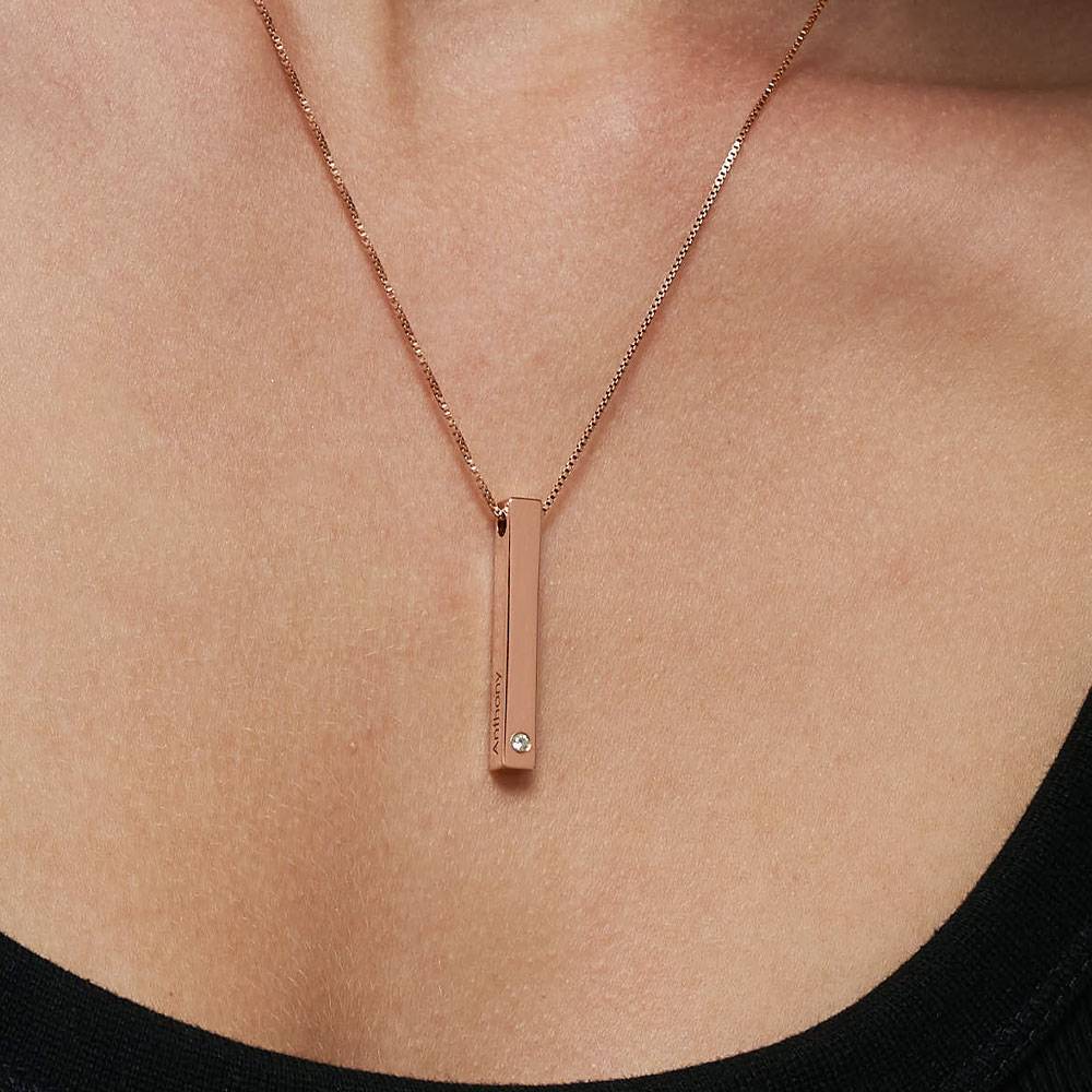 Totem 3D Bar Necklace in 18k Rose Gold Plating with Diamond-5 product photo
