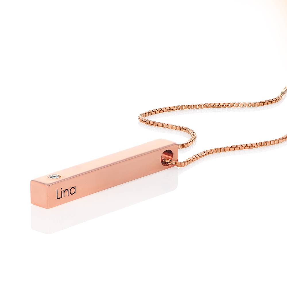 Totem 3D Bar Necklace in 18k Rose Gold Plating with Diamond-1 product photo
