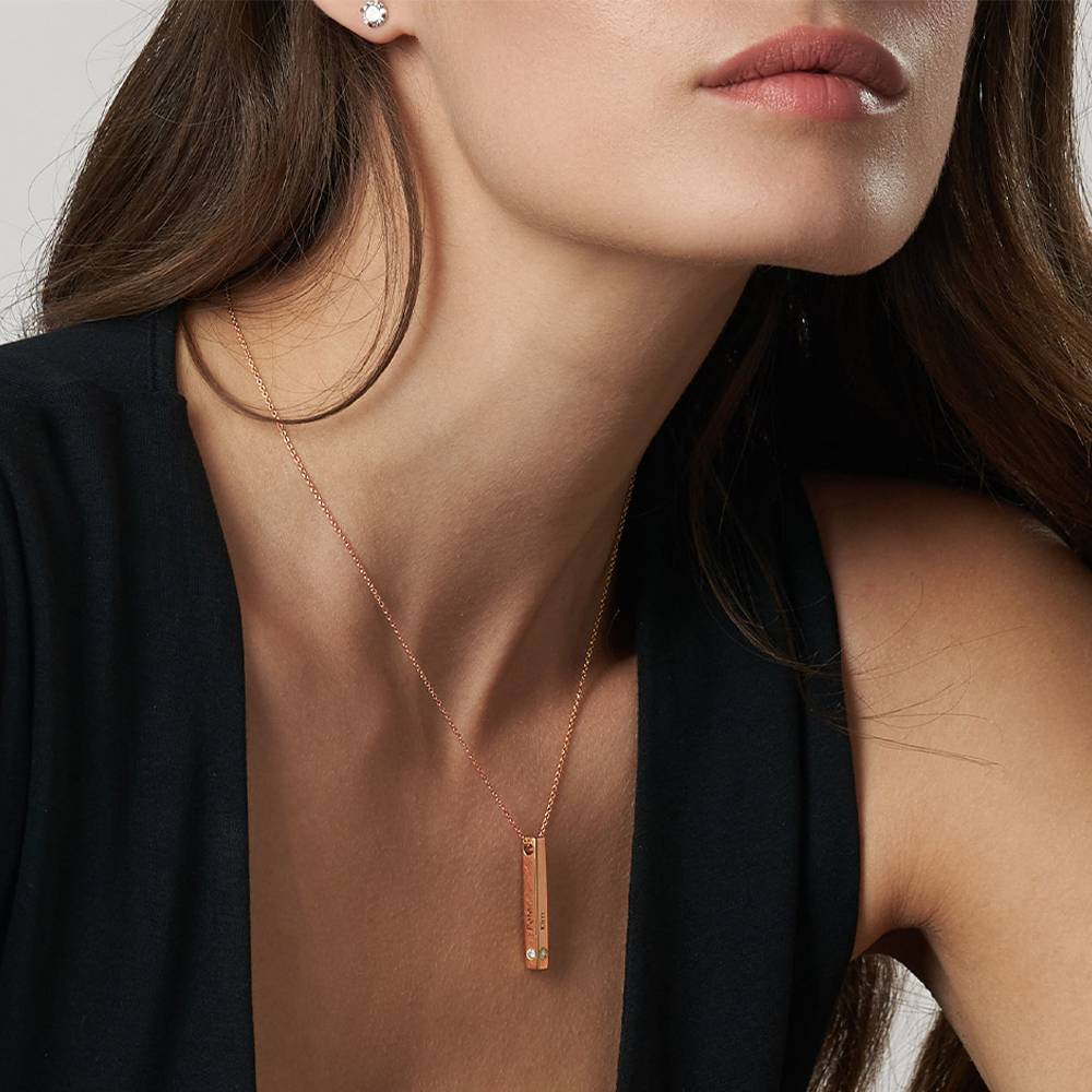 Vertical 3d Bar Necklace with Diamonds in 18k Rose Gold Vermeil-3 product photo