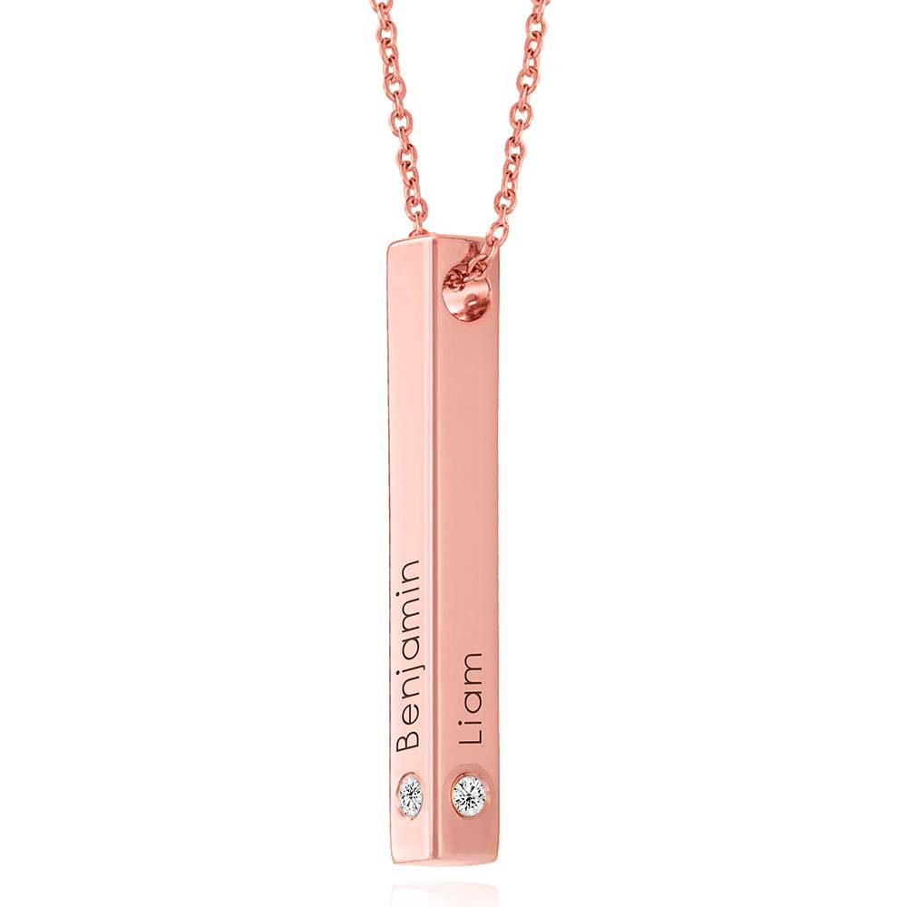Vertical 3d Bar Necklace with Diamonds in 18k Rose Gold Plating-2 product photo