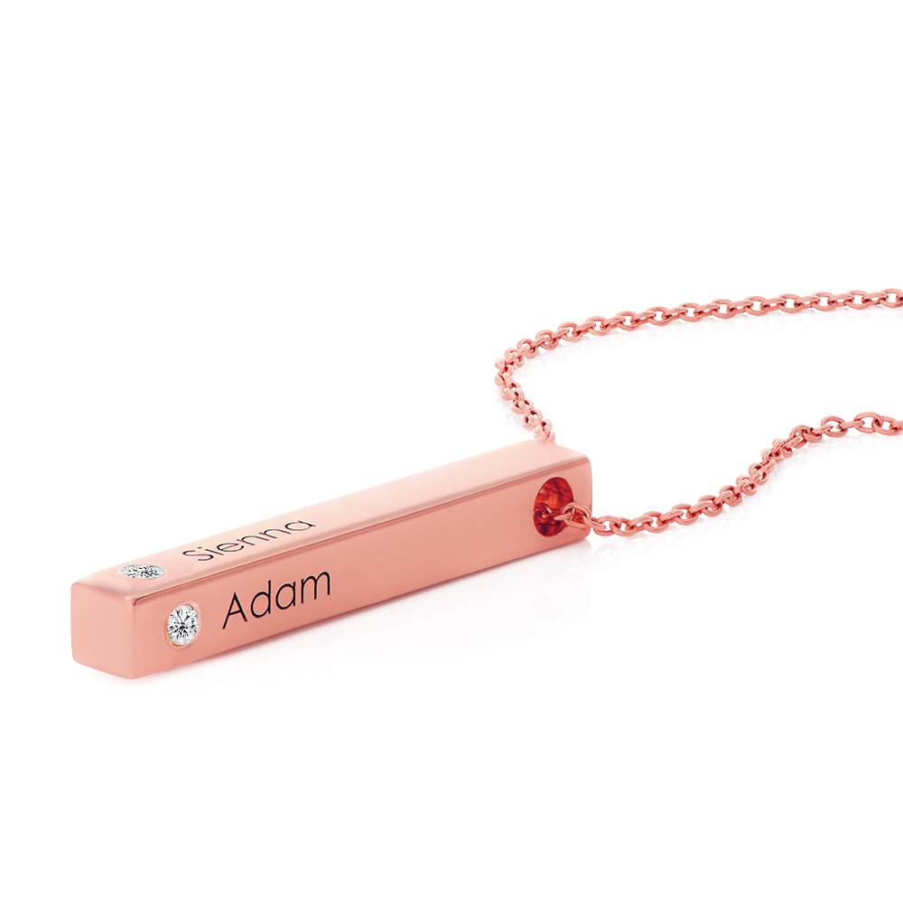 Vertical 3d Bar Necklace with Diamonds in 18k Rose Gold Plating-5 product photo