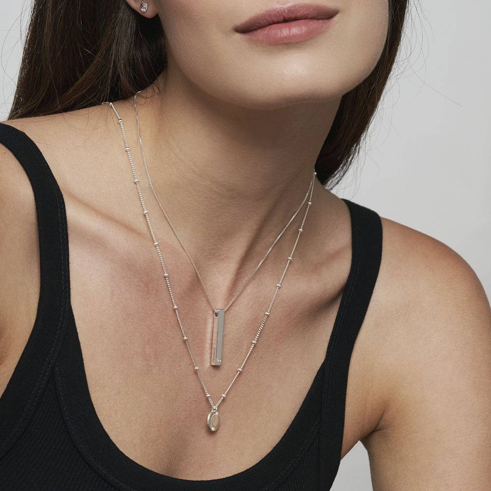 Totem 3D Bar Necklace in Sterling Silver with Diamond-4 product photo