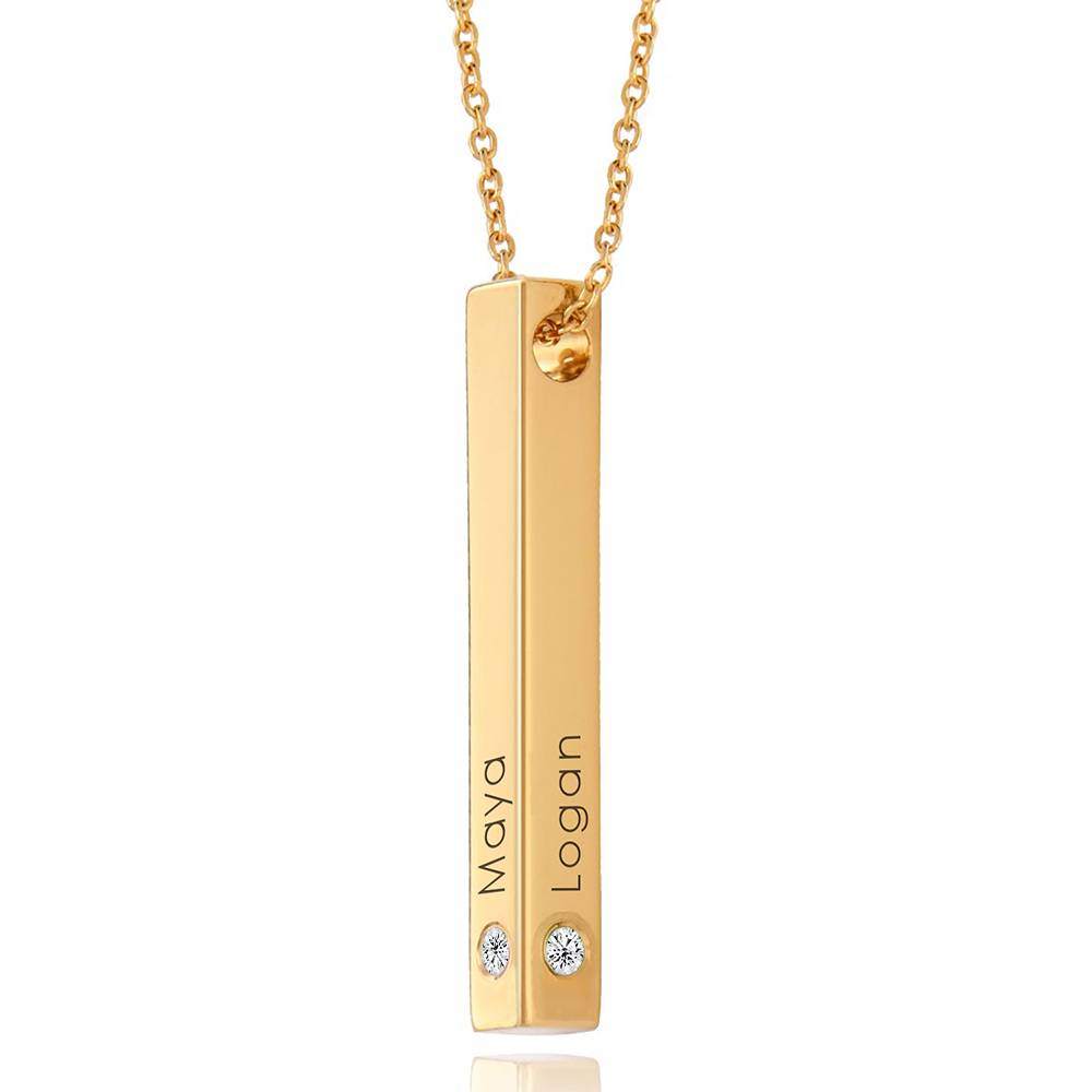 Vertical 3d Bar Necklace with Diamonds in 18k Gold Vermeil product photo