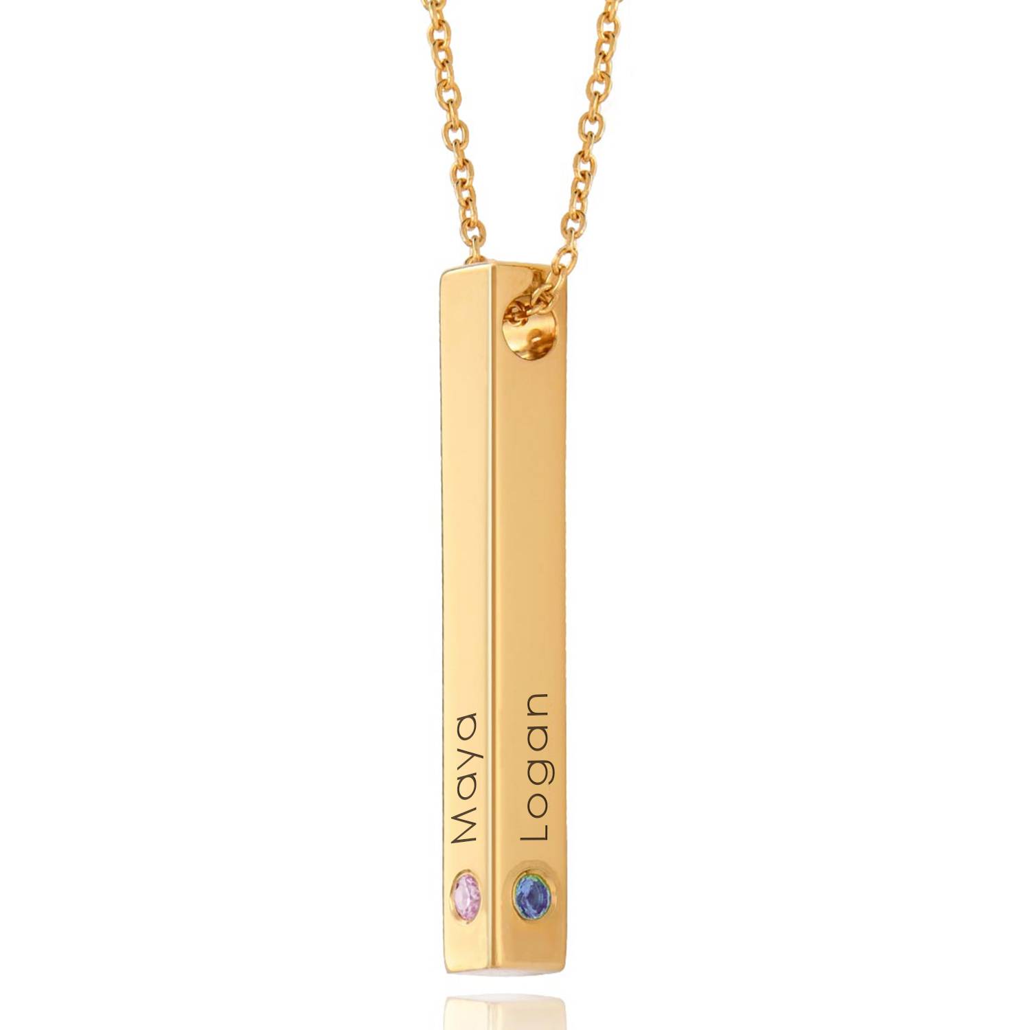 Totem 3D Bar Necklace with Birthstones in 18k Gold Plating-6 product photo