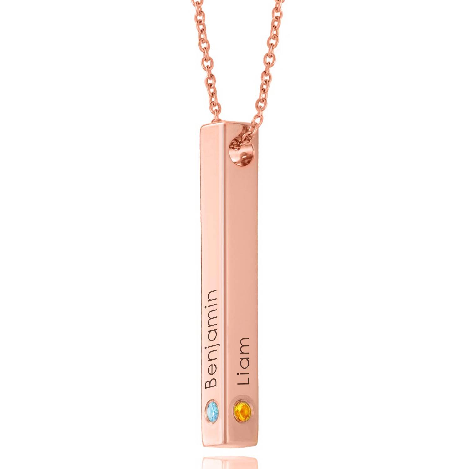 Totem 3D Bar Necklace with Birthstones in 18k Rose Gold Plating-1 product photo
