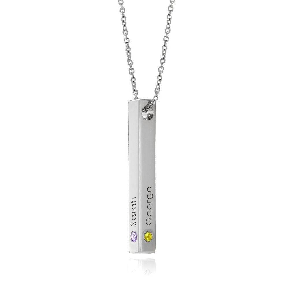Totem 3D Bar Necklace with Birthstones in Sterling Silver-1 product photo
