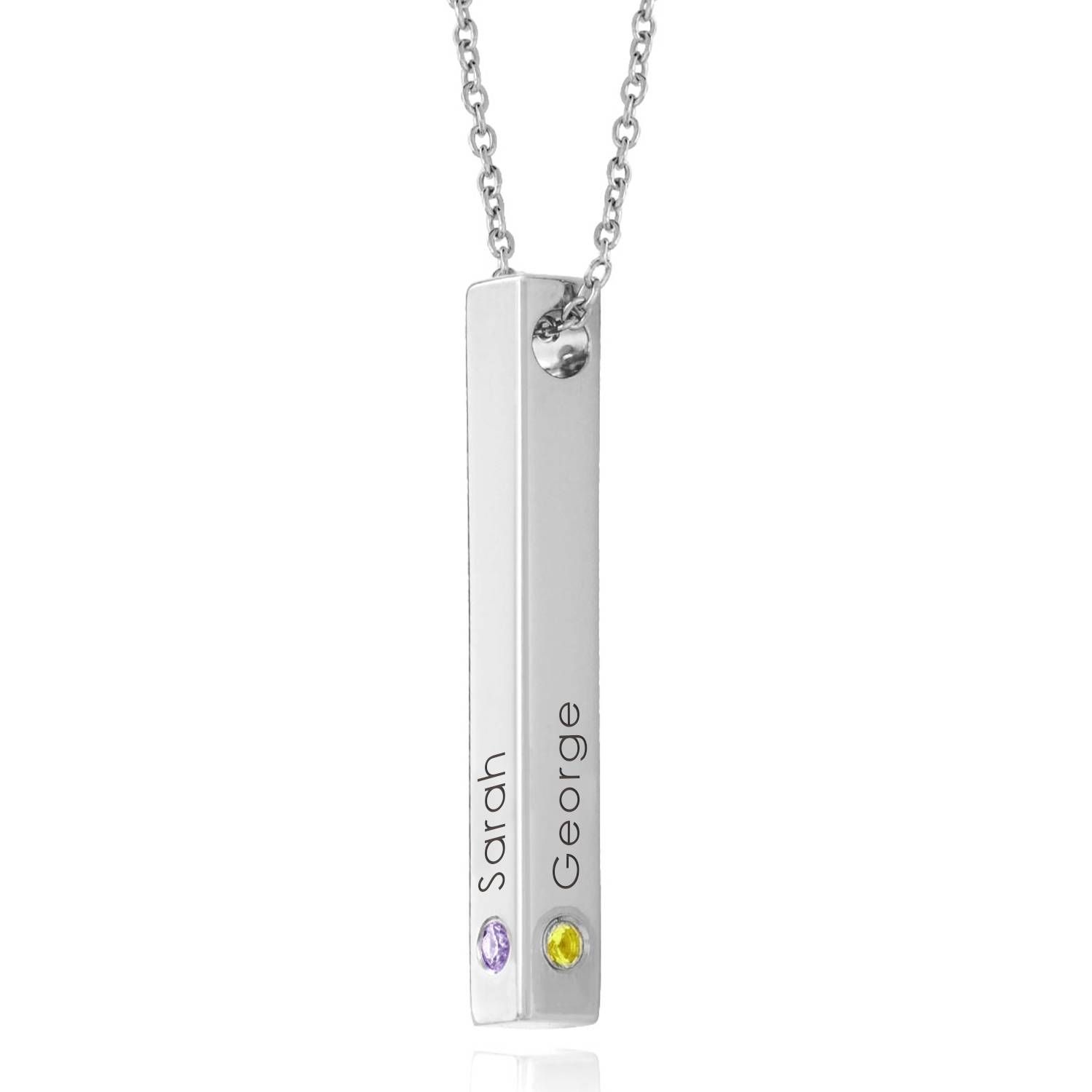 Totem 3D Bar Necklace with Birthstones in Sterling Silver-4 product photo