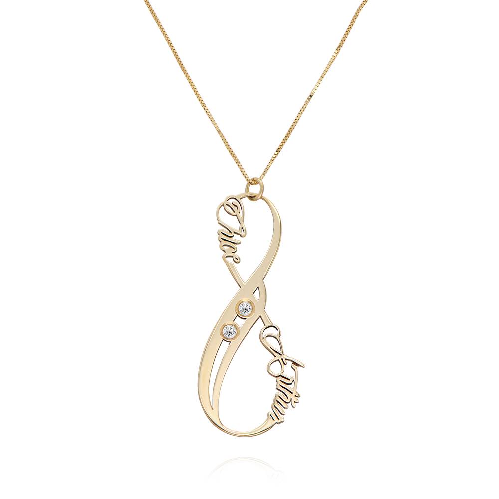 Vertical Infinity Name Necklace 14k Yellow Gold with Birthstones-3 product photo
