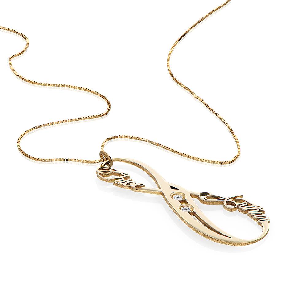 Vertical Infinity Name Necklace 14k Yellow Gold with Birthstones-2 product photo