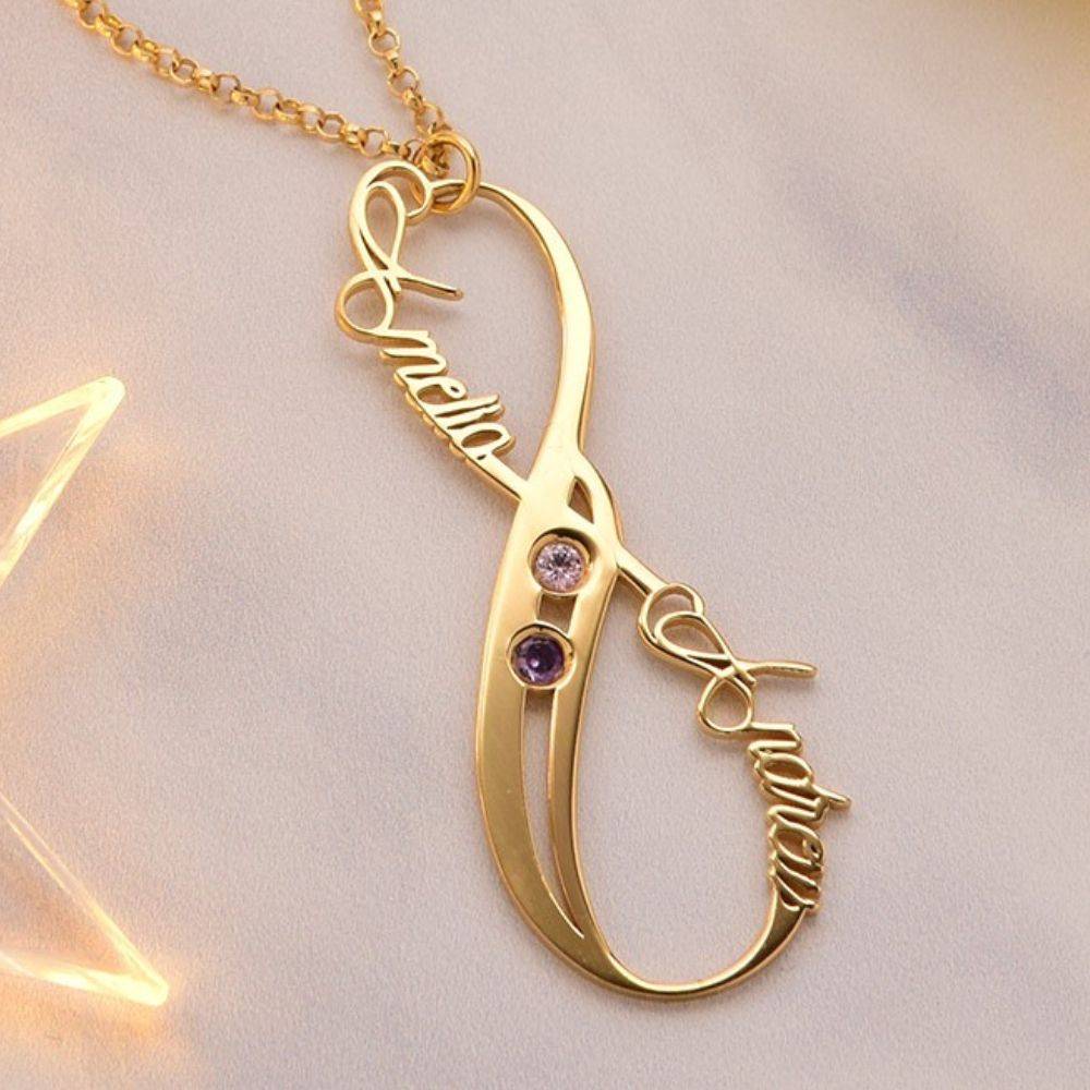 Vertical Infinity Name Necklace with Birthstones with Gold Vermeil-5 product photo