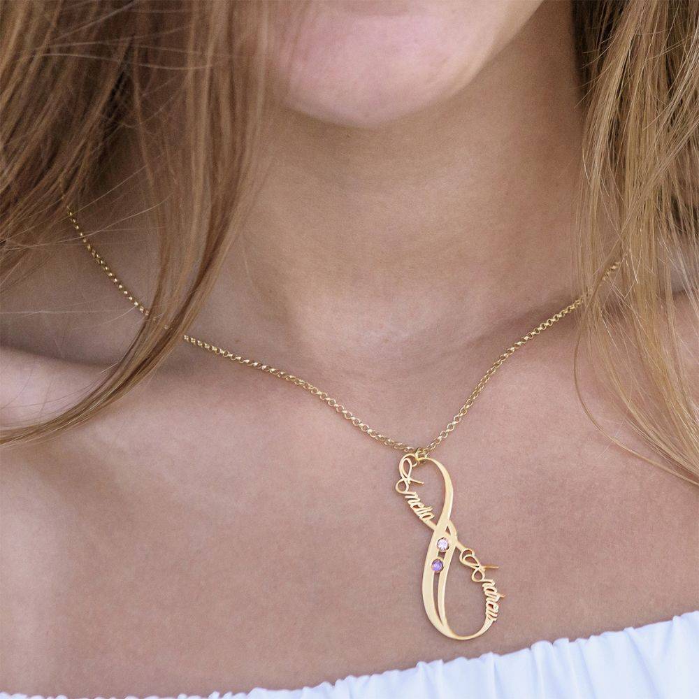 Vertical Infinity Name Necklace with Birthstones with Gold Vermeil-2 product photo