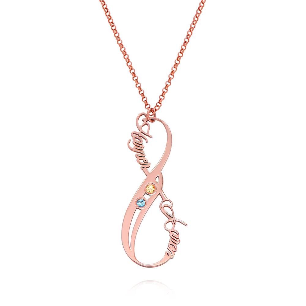 Vertical Infinity Name Necklace with Birthstones with Rose Gold Plating product photo