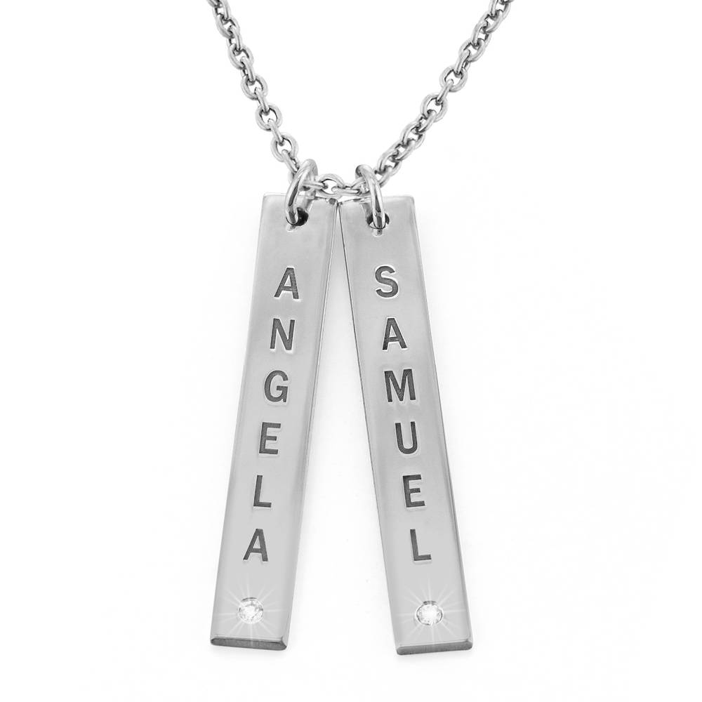 Vertical Sterling Silver Bar Necklace with Diamond product photo