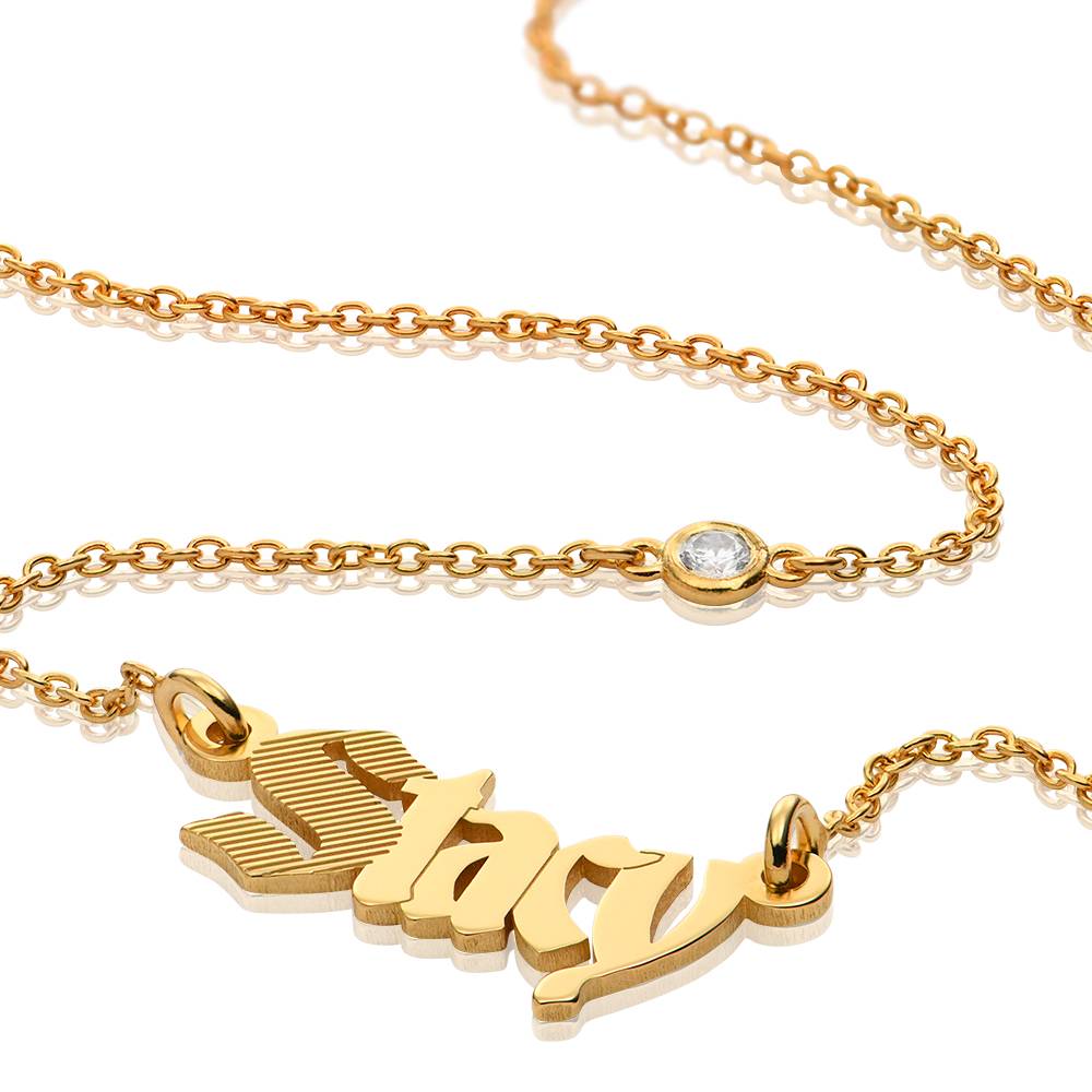 Wednesday Textured Gothic Name Necklace with Diamond in 18K Gold Plating-2 product photo